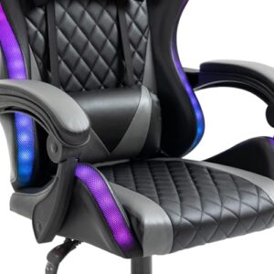 Fauteuil de Bureau Gamer Amstrad Ultimate-BK-LED Noir & Gris avec Éclairage LED 366 Effets