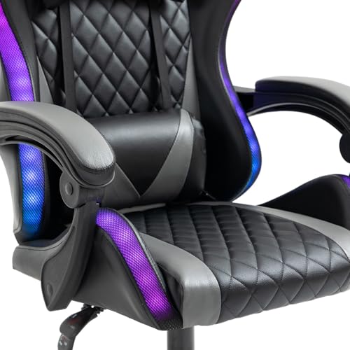 Fauteuil de Bureau Gamer Amstrad Ultimate-BK-LED Noir & Gris avec Éclairage LED 366 Effets