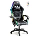Fauteuil de Bureau Gamer Amstrad Ultimate-BK-LED Noir & Gris avec Éclairage LED 366 Effets