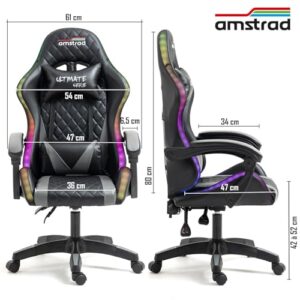 Fauteuil de Bureau Gamer Amstrad Ultimate-BK-LED Noir & Gris avec Éclairage LED 366 Effets