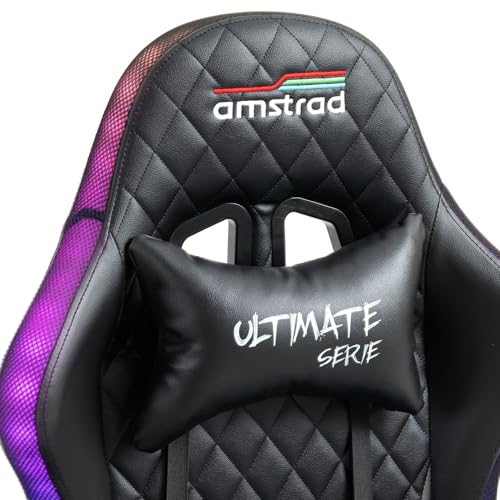 Fauteuil de Bureau Gamer Amstrad Ultimate-BK-LED Noir & Gris avec Éclairage LED 366 Effets
