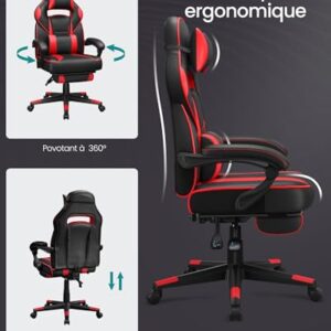 Fauteuil de Bureau SONGMICS OBG73BRV1, Chaise Gaming Réglable avec Repose-Pieds et Support Lombaire
