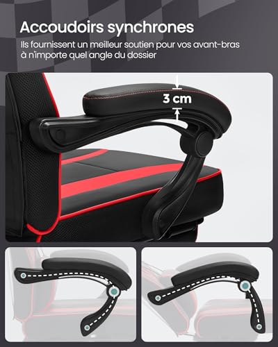 Fauteuil de Bureau SONGMICS OBG73BRV1, Chaise Gaming Réglable avec Repose-Pieds et Support Lombaire