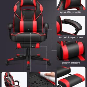 Fauteuil de Bureau SONGMICS OBG73BRV1, Chaise Gaming Réglable avec Repose-Pieds et Support Lombaire