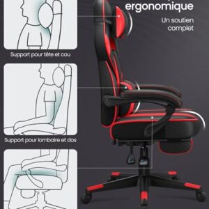 Fauteuil de Bureau SONGMICS OBG73BRV1, Chaise Gaming Réglable avec Repose-Pieds et Support Lombaire