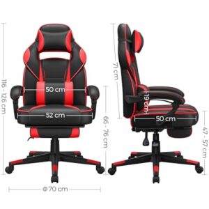 Fauteuil de Bureau SONGMICS OBG73BRV1, Chaise Gaming Réglable avec Repose-Pieds et Support Lombaire