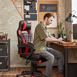 Fauteuil de Bureau SONGMICS OBG73BRV1, Chaise Gaming Réglable avec Repose-Pieds et Support Lombaire