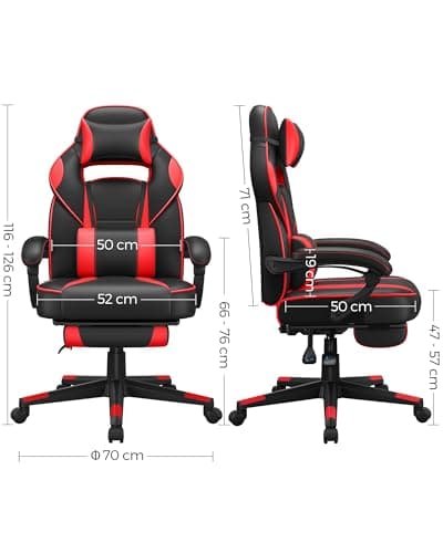Fauteuil de Bureau SONGMICS OBG73BRV1, Chaise Gaming Réglable avec Repose-Pieds et Support Lombaire