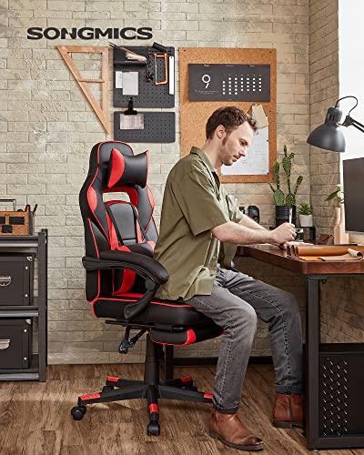 Fauteuil de Bureau SONGMICS OBG73BRV1, Chaise Gaming Réglable avec Repose-Pieds et Support Lombaire