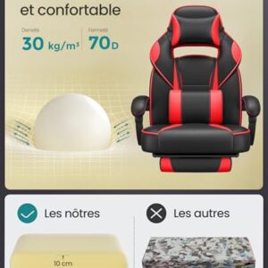 Fauteuil de Bureau SONGMICS OBG73BRV1, Chaise Gaming Réglable avec Repose-Pieds et Support Lombaire