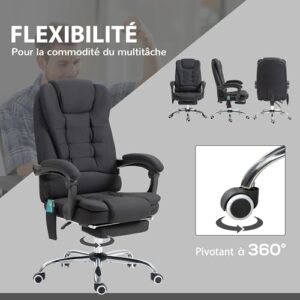 Fauteuil de Bureau Vinsetto Massant et Chauffant, Ergonomique Noir 360°