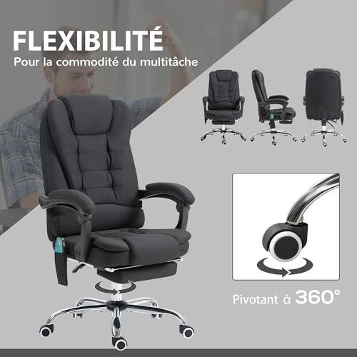 Fauteuil de Bureau Vinsetto Massant et Chauffant, Ergonomique Noir 360°