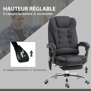 Fauteuil de Bureau Vinsetto Massant et Chauffant, Ergonomique Noir 360°