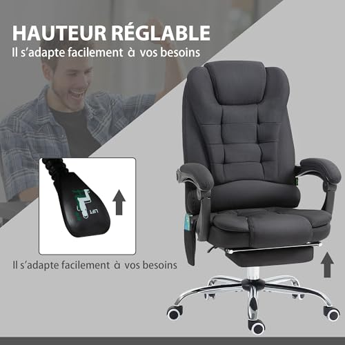 Fauteuil de Bureau Vinsetto Massant et Chauffant, Ergonomique Noir 360°
