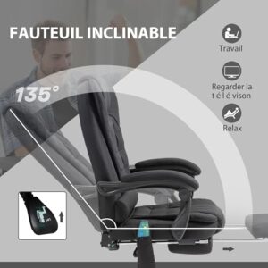Fauteuil de Bureau Vinsetto Massant et Chauffant, Ergonomique Noir 360°
