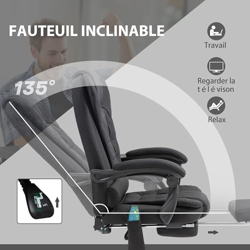 Fauteuil de Bureau Vinsetto Massant et Chauffant, Ergonomique Noir 360°