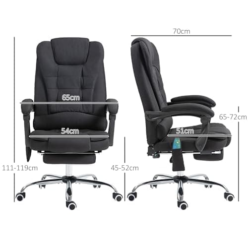 Fauteuil de Bureau Vinsetto Massant et Chauffant, Ergonomique Noir 360°