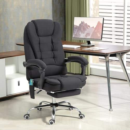 Fauteuil de Bureau Vinsetto Massant et Chauffant, Ergonomique Noir 360°