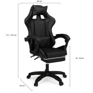 Fauteuil de Gaming Alex IDMarket Noir avec Repose-Pied et Coussins Lombaire et Tête