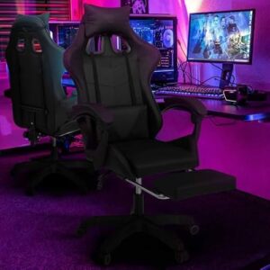 Fauteuil de Gaming Alex IDMarket Noir avec Repose-Pied et Coussins Lombaire et Tête