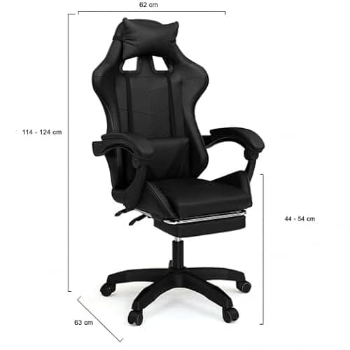 Fauteuil de Gaming Alex IDMarket Noir avec Repose-Pied et Coussins Lombaire et Tête