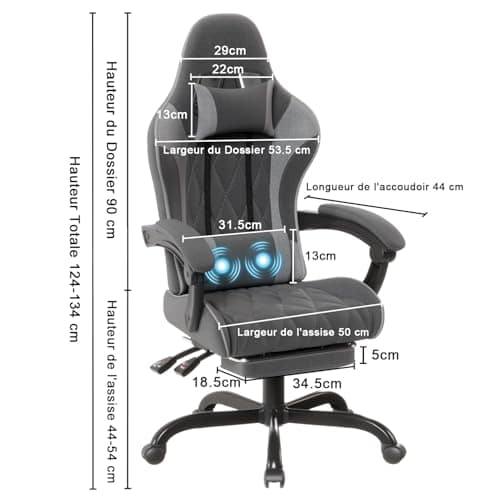 Flamaker Masstange Chaise Gaming Ergonomique avec Repose-Pieds et Dossier Réglable