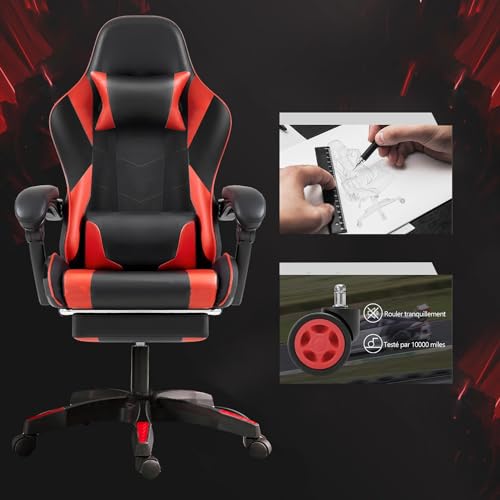 Frixovel Chaise Gaming Noir et Rouge avec Repose-Pieds Télescopique