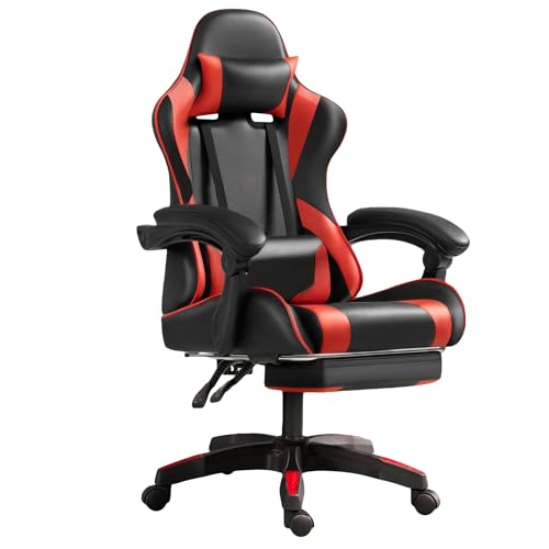 Frixovel Chaise Gaming Noir et Rouge avec Repose-Pieds Télescopique