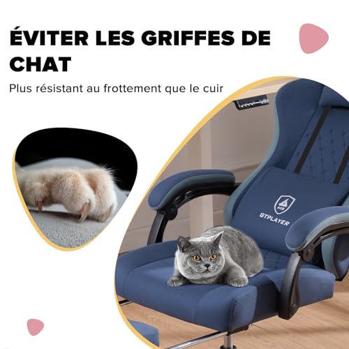 GTPLAYER Chaise Gaming Ergonomique Leathaire avec Repose-Pieds et Accoudoirs Inclinables