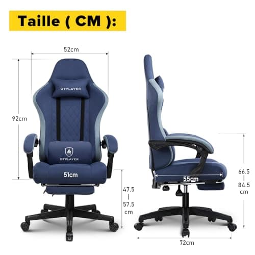 GTPLAYER Chaise Gaming Ergonomique Leathaire avec Repose-Pieds et Accoudoirs Inclinables