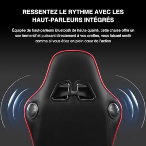 GTPLAYER Chaise Gaming Ergonomique avec Haut-Parleur Bluetooth – Modèle Rouge
