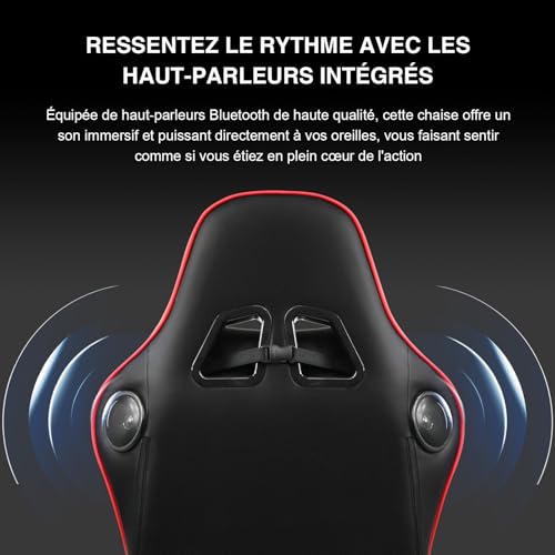 GTPLAYER Chaise Gaming Ergonomique avec Haut-Parleur Bluetooth – Modèle Rouge