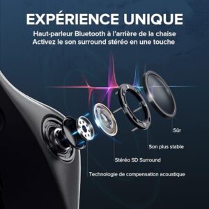GTPLAYER Chaise Gaming Ergonomique avec Haut-Parleur Bluetooth – Modèle Rouge