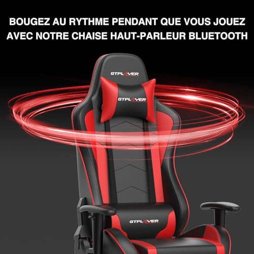 GTPLAYER Chaise Gaming Ergonomique avec Haut-Parleur Bluetooth – Modèle Rouge