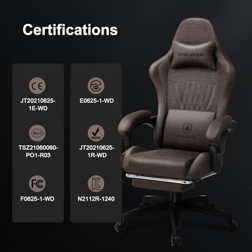 GTPLAYER Chaise Gaming Ergonomique avec Repose-Pieds et Bluetooth – Marron Clair