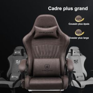 GTPLAYER Chaise Gaming Ergonomique avec Repose-Pieds et Bluetooth – Marron Clair