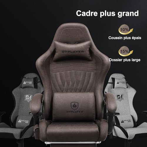 GTPLAYER Chaise Gaming Ergonomique avec Repose-Pieds et Bluetooth – Marron Clair