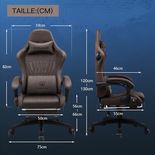 GTPLAYER Chaise Gaming Ergonomique avec Repose-Pieds et Bluetooth – Marron Clair