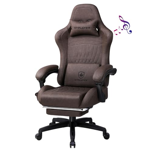 GTPLAYER Chaise Gaming Ergonomique avec Repose-Pieds et Bluetooth – Marron Clair