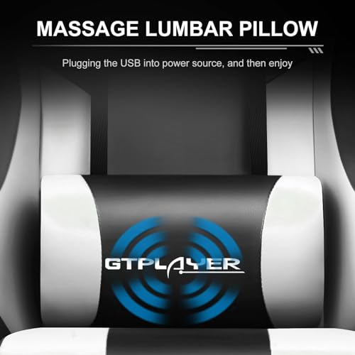 GTPLAYER Chaise Gaming avec Massage Lombaire et Repose-Pieds Rétractable, Blanc