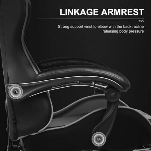 GTPLAYER Chaise Gaming avec Massage Lombaire et Repose-Pieds Rétractable, Blanc
