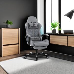 Gamtimer Chaise de jeu ergonomique grise avec repose-pieds et support lombaire