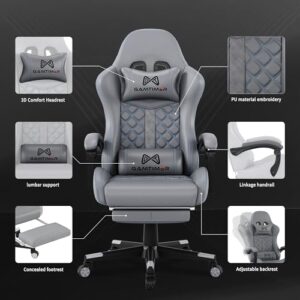 Gamtimer Chaise de jeu ergonomique grise avec repose-pieds et support lombaire