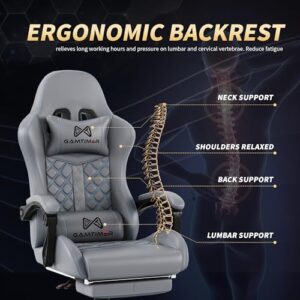 Gamtimer Chaise de jeu ergonomique grise avec repose-pieds et support lombaire