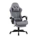 Gamtimer Chaise de jeu ergonomique grise avec repose-pieds et support lombaire