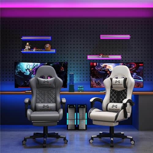 Gamtimer Chaise de jeu ergonomique grise avec repose-pieds et support lombaire