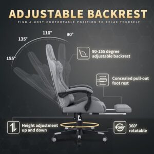 Gamtimer Chaise de jeu ergonomique grise avec repose-pieds et support lombaire