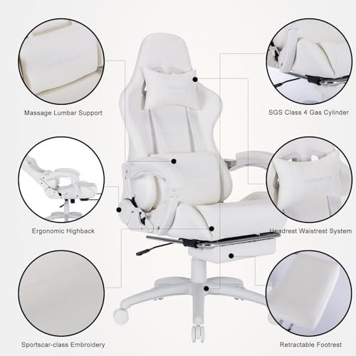 HOMRACER Chaise de Jeu Ergonomique avec Repose-Pieds et Soutien Lombaire