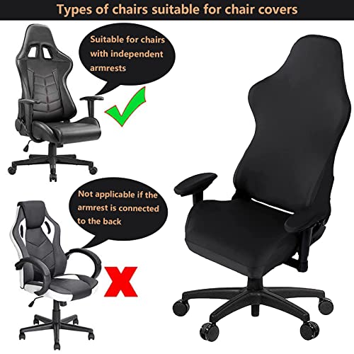 Housse de chaise gaming noire 4 pièces avec accoudoirs et dossier
