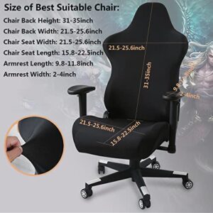 Housse de chaise gaming noire 4 pièces avec accoudoirs et dossier